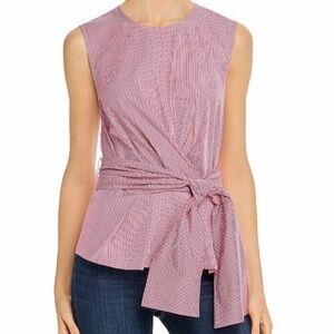DEREK LAM Crosby Pandora Striped Tie Front Pink Blouse Size 2